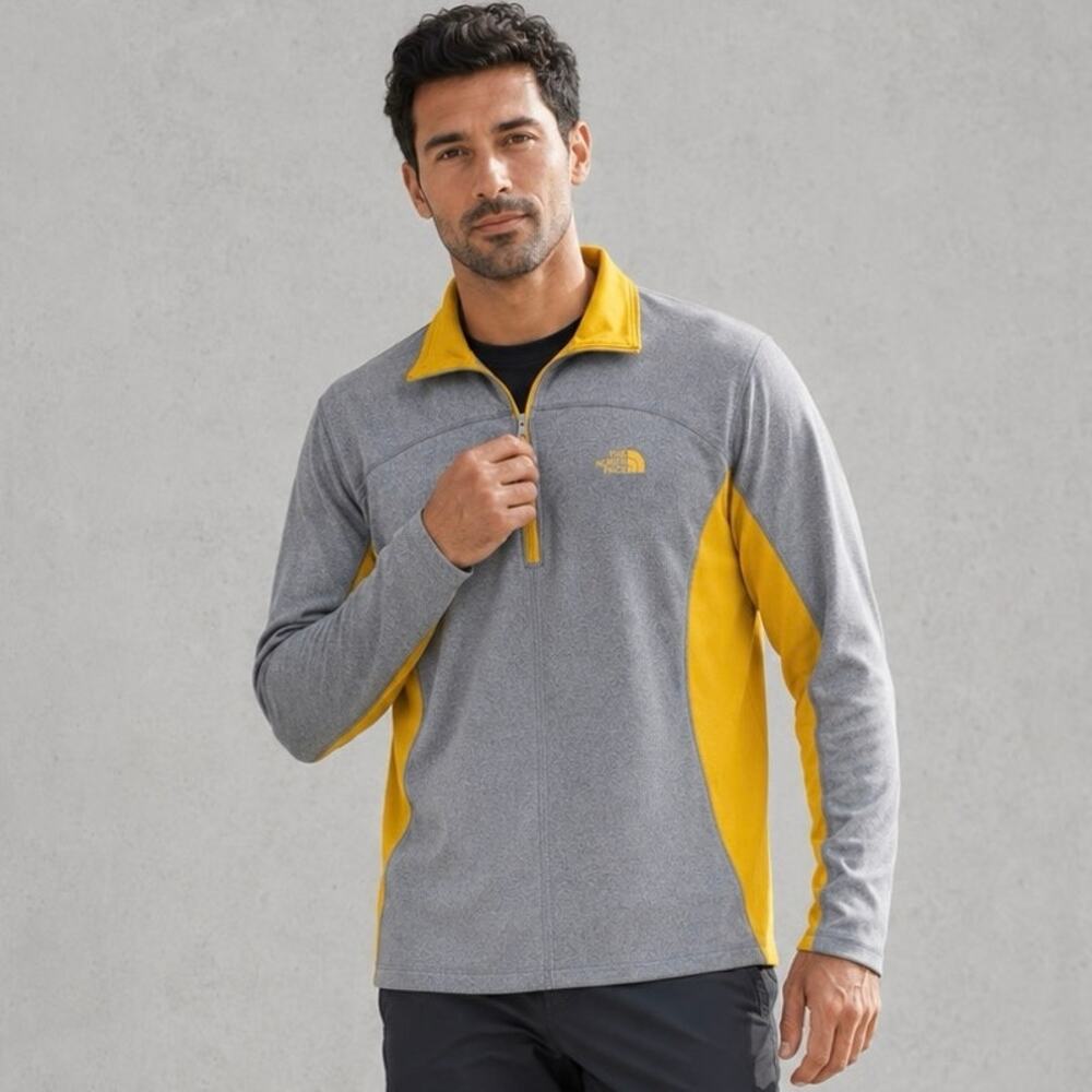 The North Face Men’s Large Gray Yellow 1/4 Zip Pullover Active Shirt